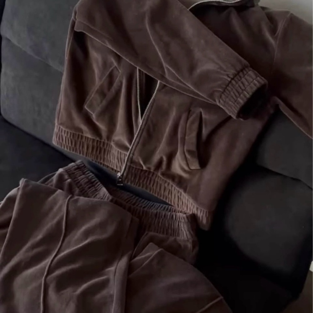 H&M Dark Brown Velour Tracksuit Jacket & Pants